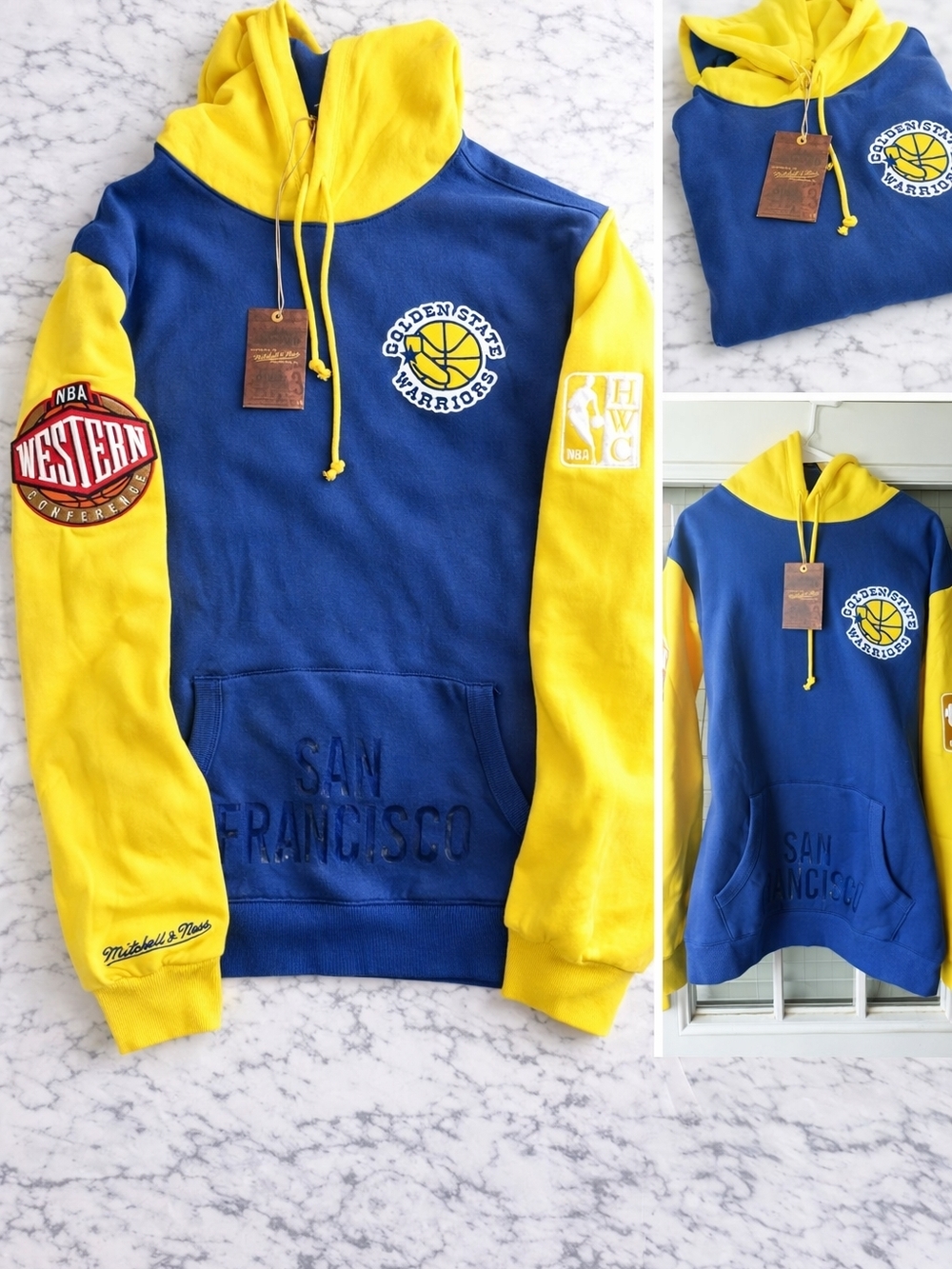 Mitchell & Ness Golden State Warriors Blue and Yellow Crewneck Hoodie
